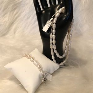 Genuine Pearl Necklace & Bracelet Set